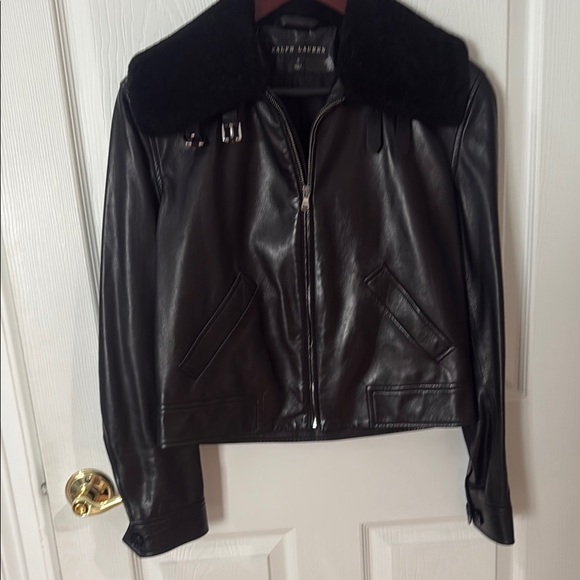 Like new BLACK LABEL Ralph Lauren Black Motorcycle Jacket lamb leather size 6 - Picture 1 of 6